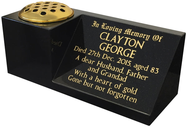 16" x 6" x 6" Black Granite Memorial Grave Vase
