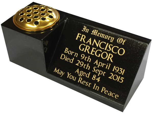 16" x 6" x 6" Black Granite Memorial Grave Vase