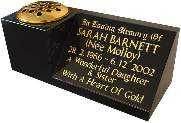 16" x 6" x 6" Black Granite Memorial Grave Vase