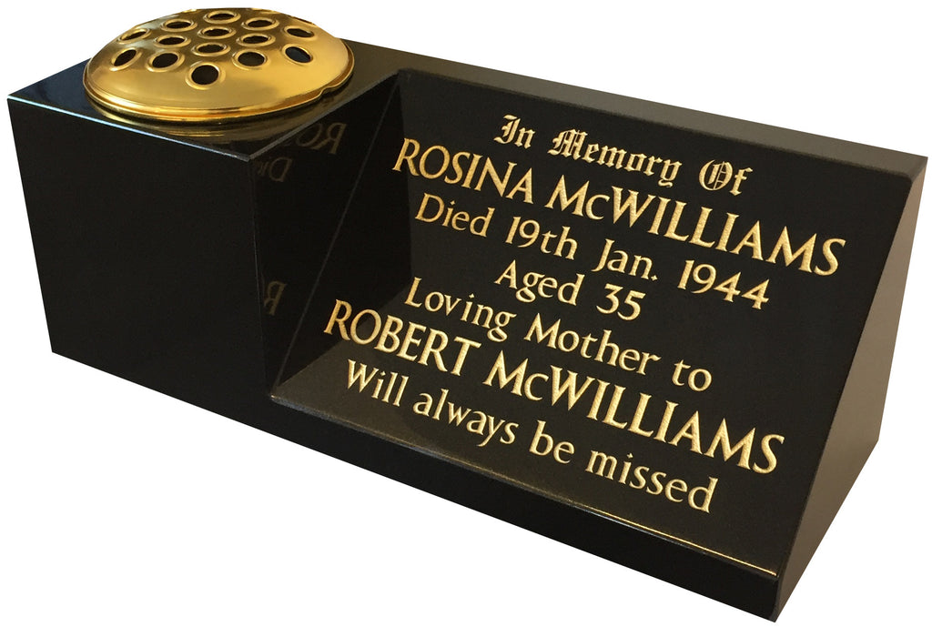 16" x 6" x 6" Black Granite Memorial Grave Vase