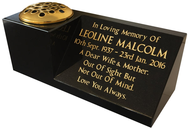 16" x 6" x 6" Black Granite Memorial Grave Vase