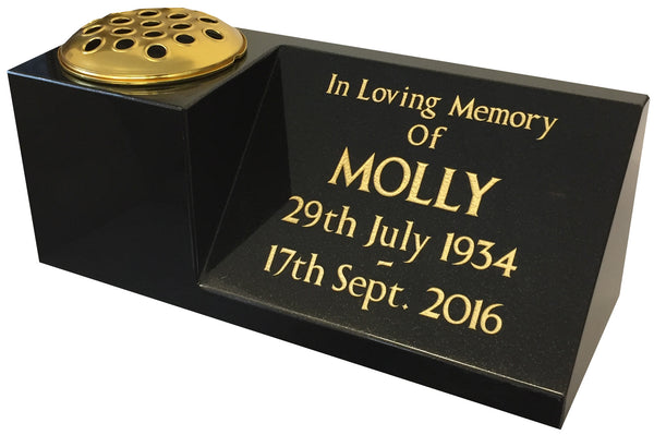16" x 6" x 6" Black Granite Memorial Grave Vase