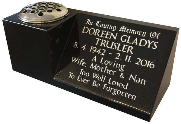 16" x 6" x 6" Black Granite Memorial Grave Vase