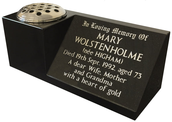 16" x 6" x 6" Black Granite Memorial Grave Vase