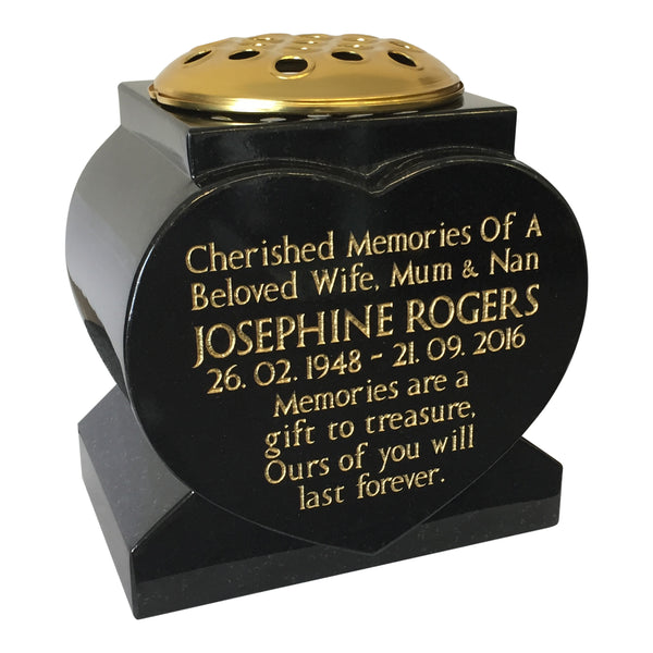 Black Granite Heart Vase  -  Choice Of 4 Sizes