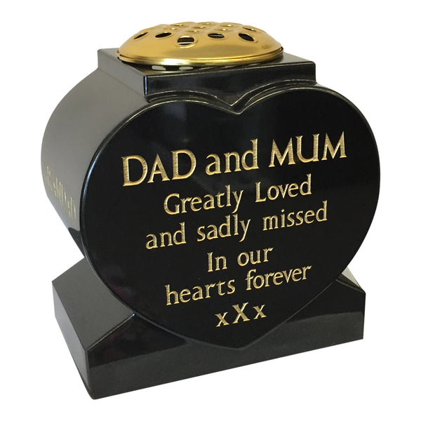 Black Granite Heart Vase  -  Choice Of 4 Sizes