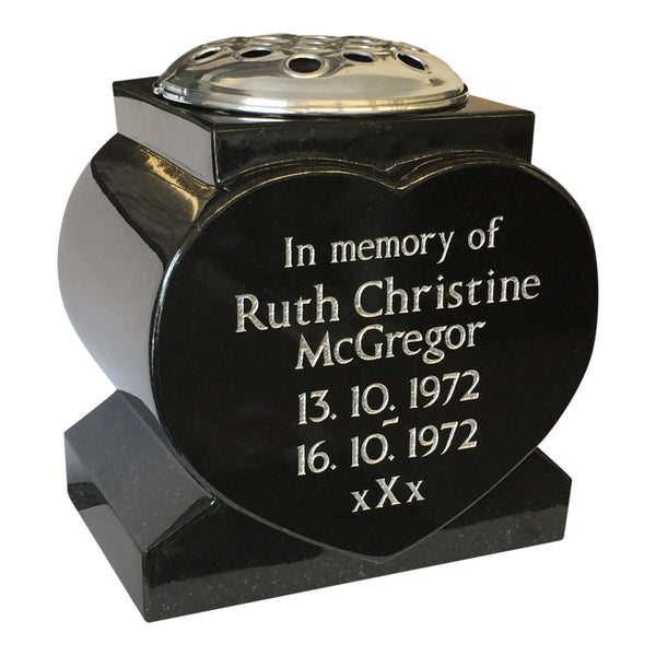 Black Granite Heart Vase  -  Choice Of 4 Sizes