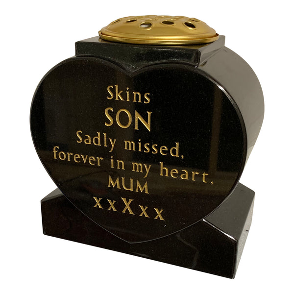 Black Granite Heart Vase  -  Choice Of 4 Sizes