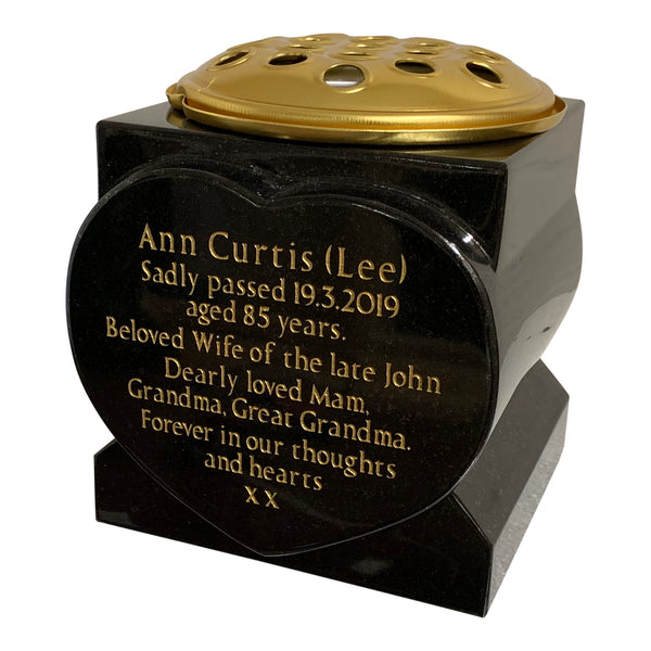 Black Granite Heart Vase  -  Choice Of 4 Sizes