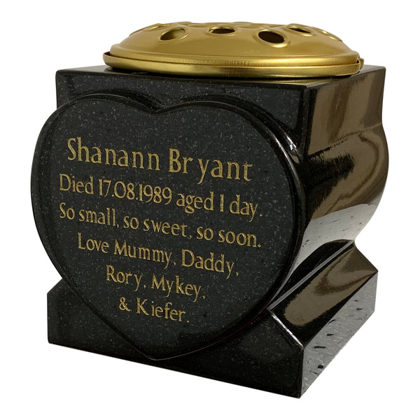 Black Granite Heart Vase  -  Choice Of 4 Sizes