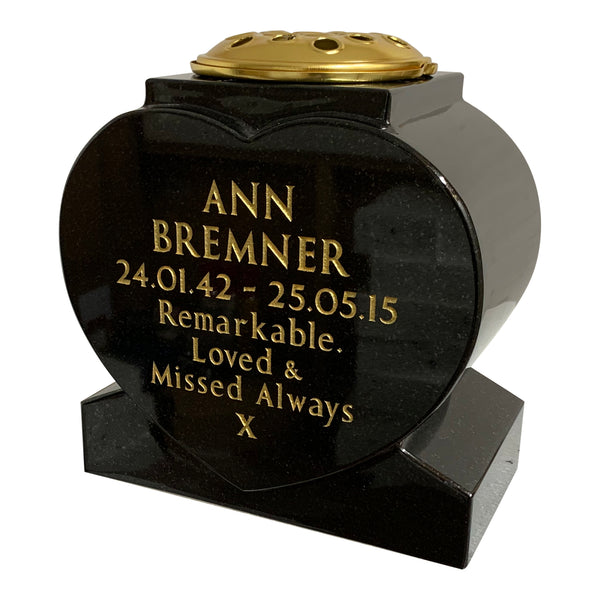 Black Granite Heart Vase  -  Choice Of 4 Sizes